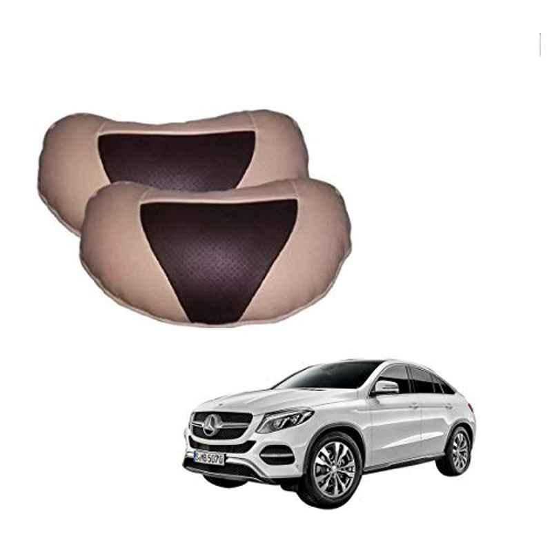 Kozdiko 2 Pcs Beige & Brown Car Neck Rest Cushion Pillow Set for Mercedes Benz GE-Class