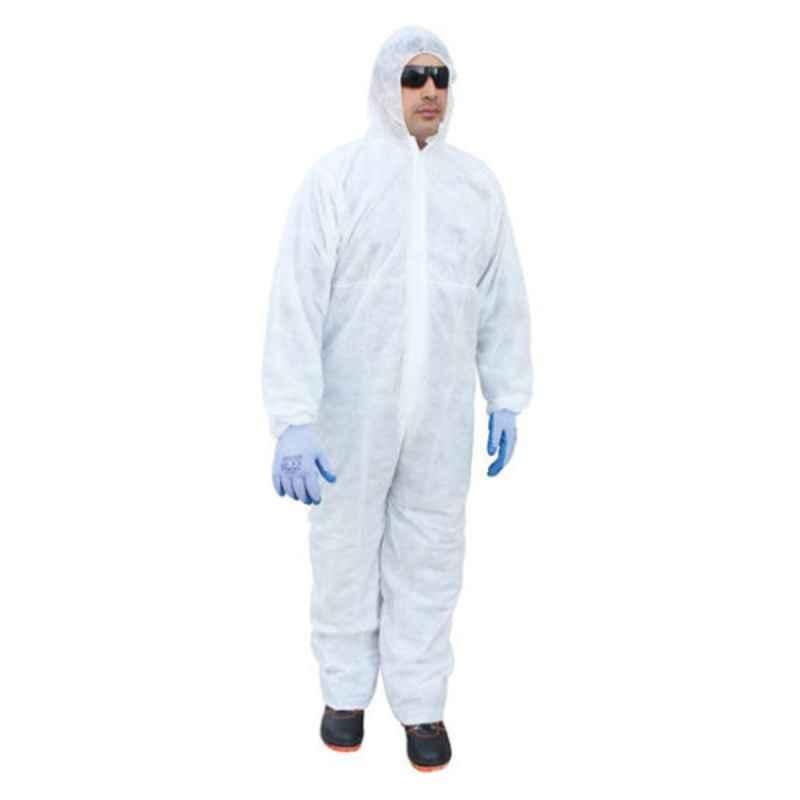 Vaultex 30 GSM White Disposable Coverall Protective Suit with Elasticated Hood, Size: Medium, DCC-M