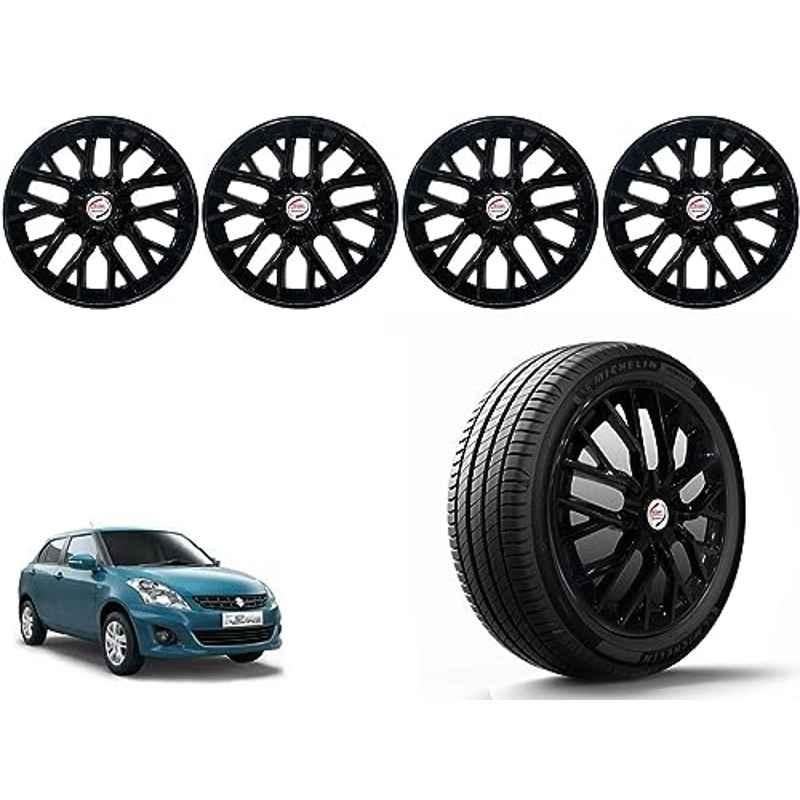 Auto Pearl 4 Pcs 14 inch Polypropylene Black Press Type Car Wheel Cover Set with Retention Ring for Maruti Suzuki Swift Dzire Type 2 2012-2015, 14WC_Phoenix_Black_DzireType2_2012_15