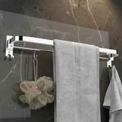 Plantex Stainless Steel Folding Single Towel Rod with Hooks/Towel Holder for Bathroom/Towel Hanger/Towel Stand/Bathroom Accessories 24 inch -Chrome