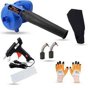Hillgrove 800W Plastic Blue Electric Air Blower with Carbon Brushes, Gloves, Glue Gun & 5 Pcs Glue Sticks, HGCM1082