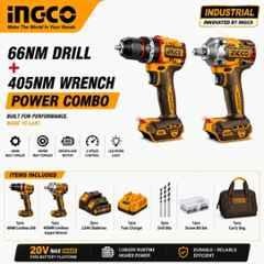 Ingco 13mm 20V 66Nm Cordless Impact Drill & 405Nm Wrench Combo