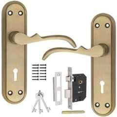 Ojass 2 Pcs 7 inch 6 Lever Steel Antique Brass Double Action Mortise Door Handle with Brass Latch Lock Set, BML65+S71MAB