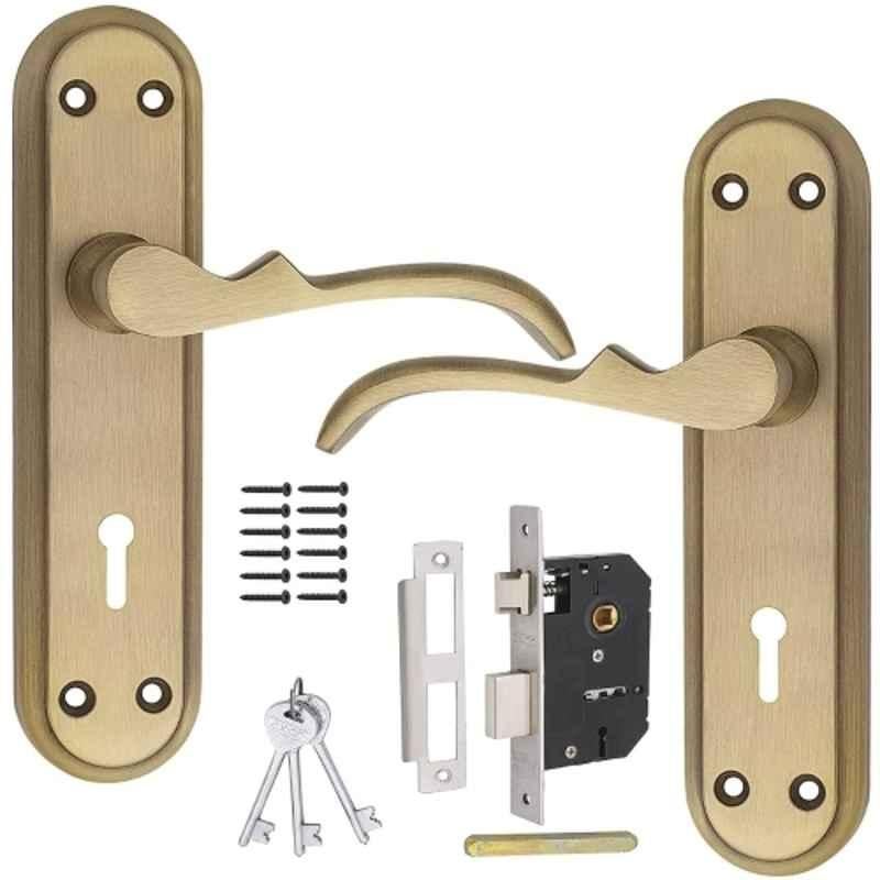 Ojass 2 Pcs 7 inch 6 Lever Steel Antique Brass Double Action Mortise Door Handle with Brass Latch Lock Set, BML65+S71MAB