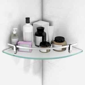 Plantex 12x12 inch Chrome Premium Frosted Glass Corner/Shelf for Bathroom/Wall Shelf/Storage Shelf