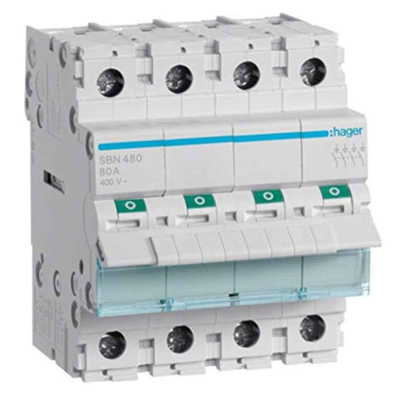 Hager 80A 4 Pole Isolator, SBN480N