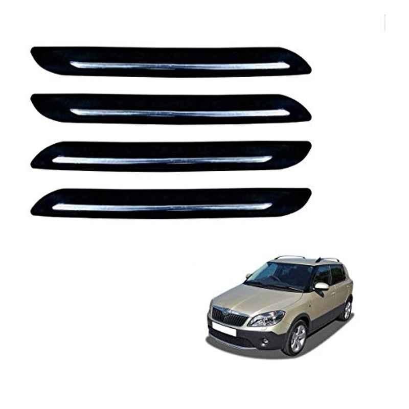 Kozdiko 4 Pcs PVC Black Car Bumper Protector Set with Chrome Strip for Skoda Fabia