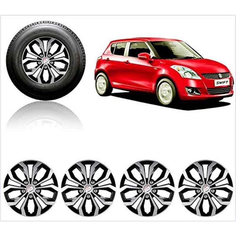 Auto Pearl 4 Pcs 14 inch ABS Silver & Black Press Fitting Wheel Cover Set for Maruti Suzuki Swift Type-3