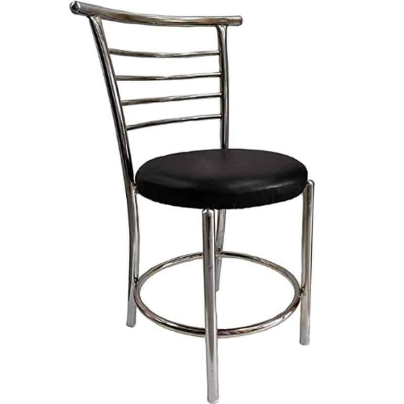RW Rest Well RW-158 Leatherette Black Ergonomic Dining Chair with Steel Chrome Finish