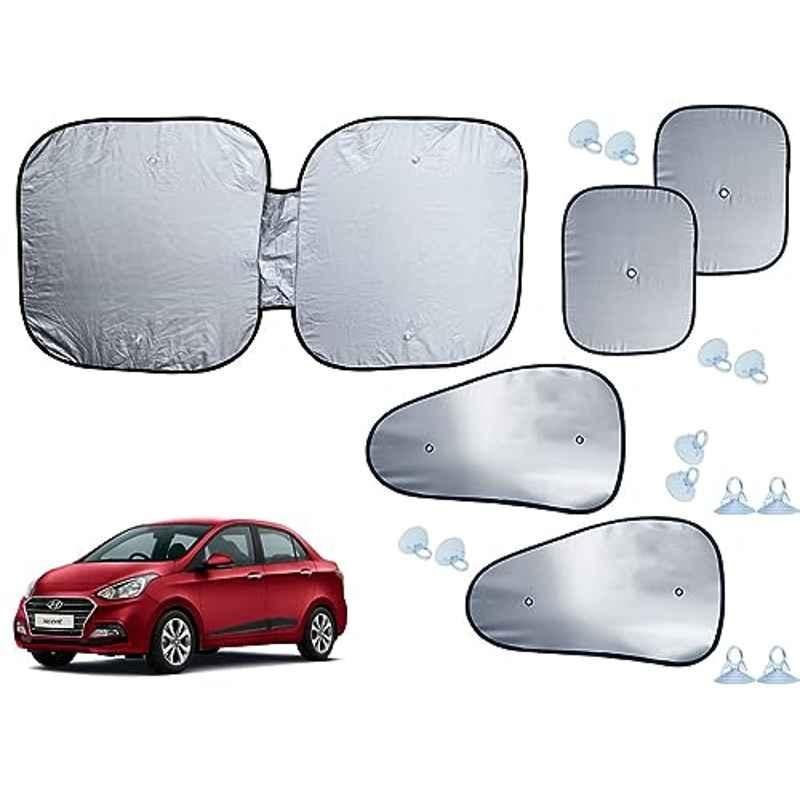 Auto Pearl 5 Pcs Polyester Black & Silver Window & Front Sun Shade Set for Hyundai Xcent 2018