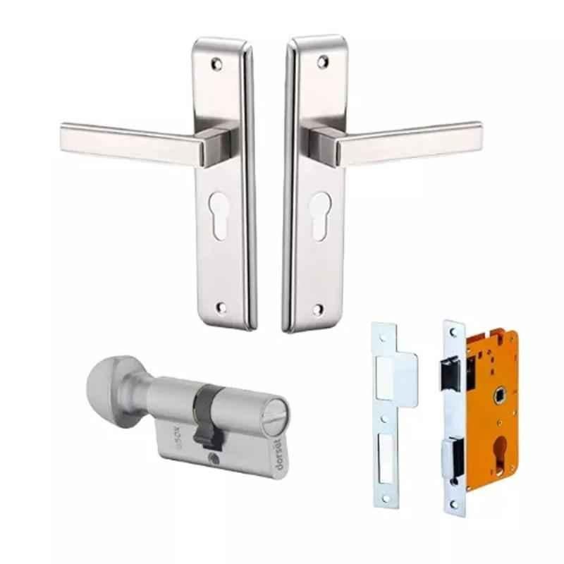 Dorset Kaira HLKAI02SC 8 inch Satin Chrome Finish Zinc Mortise Door Lock Set with 1 Side Key & 1 Side Knob (Pack of 4)
