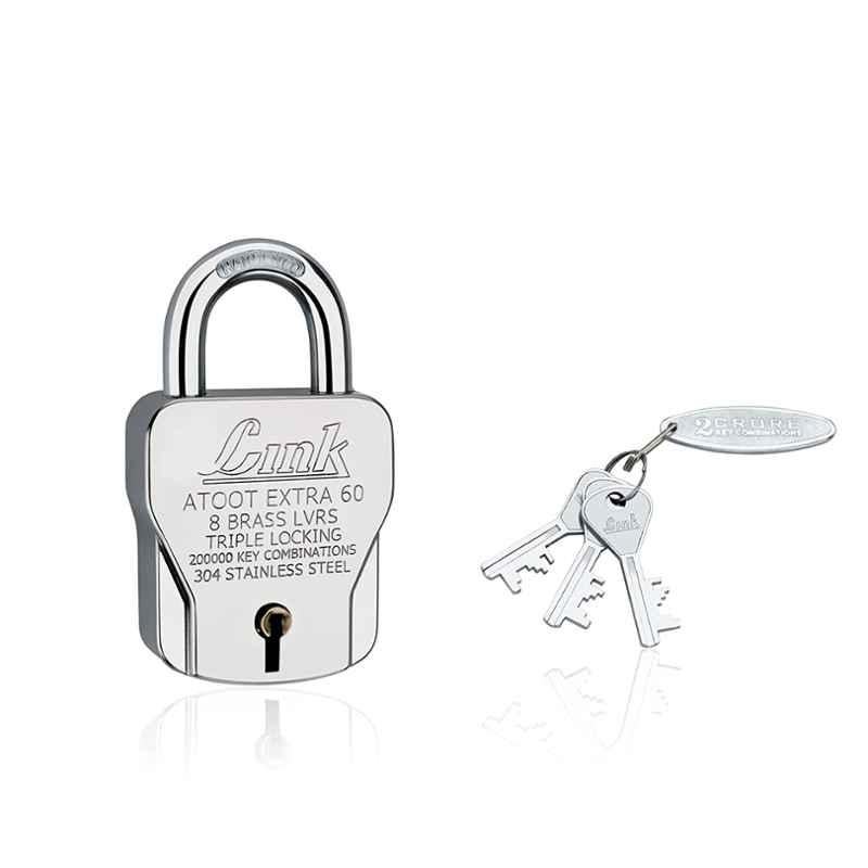 Link 60mm Stainless Steel Padlock with 3 Keys, ATOOT-EXTRA-60-SS