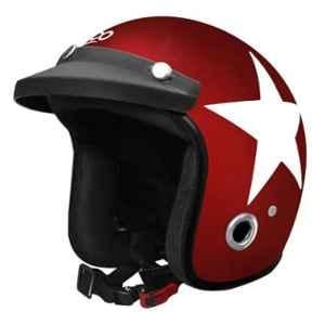 Habsolite HB-ESR Ecco Star Red Open Face Helmet with Detachable Cap & Adjustable Strap, Size: M