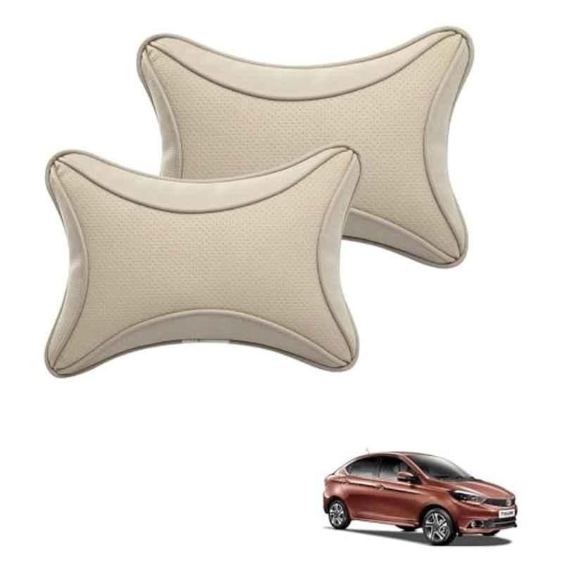 Kozdiko 2 Pcs Memory Foam & Polyester Beige Dots Car Neck Rest Pillow Set for Tata Tigor, XNVJVHGJFH245