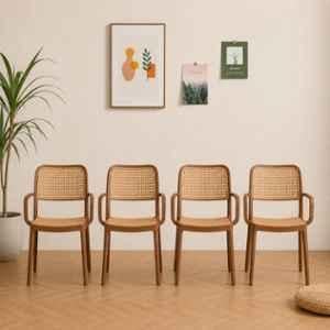 CELLBELL WeaveX Plastic Brown Armrest Chair (Pack of 4)