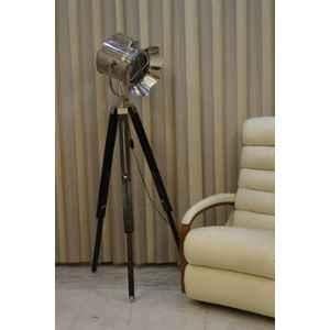 Tucasa Mango Wood Black Tripod Spot Light Floor Lamp with Chrome Shade, P-93