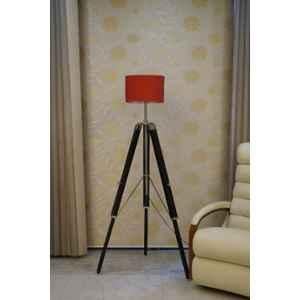 Tucasa Mango Wood Black Tripod Floor Lamp with Polycotton Red Shade, P-145