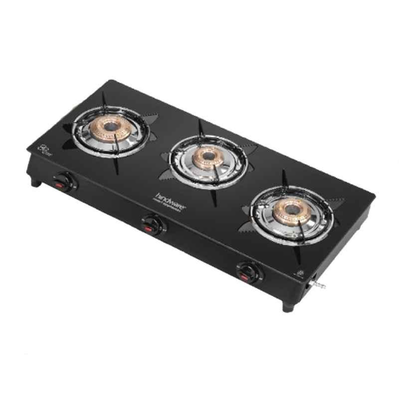 Hindware Benecio Plus 3B Glass Top Cooktop with 3 Brass Burner & Manual Ignition, CT 100214