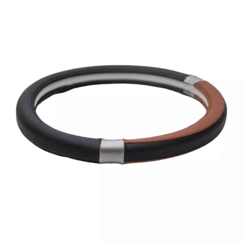 Cipher Small Leather Black & Brown Sporty Look Steering Wheel Grip Cover