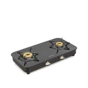 Padmini 2 Burner Stainless Steel Black Automatic Ignition Glass Top Gas Stove, 2BR CS-2 GT Lotus Auto