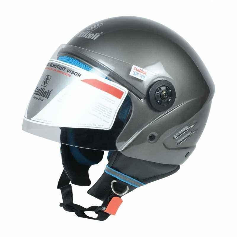 Stallion BLK K10 Open Face Grey Motorbike Helmet, Size: M