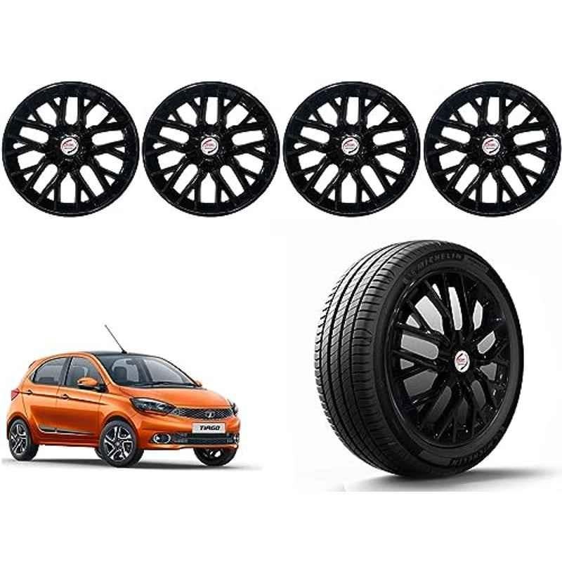 Auto Pearl 4 Pcs 14 inch Polypropylene Black Press Type Car Wheel Cover Set with Retention Ring for Tata Tiago XT & XZ 2019, 14WC_Phoenix_Black_Tiago2019XT_XZModel