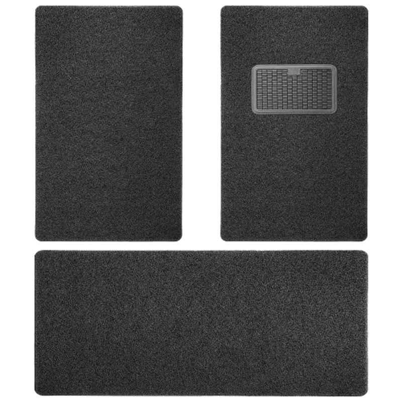 Kingsway 3 Pcs Noodle Grass Anti-Slip PVC Black Car Floor Mat Set for All Cars