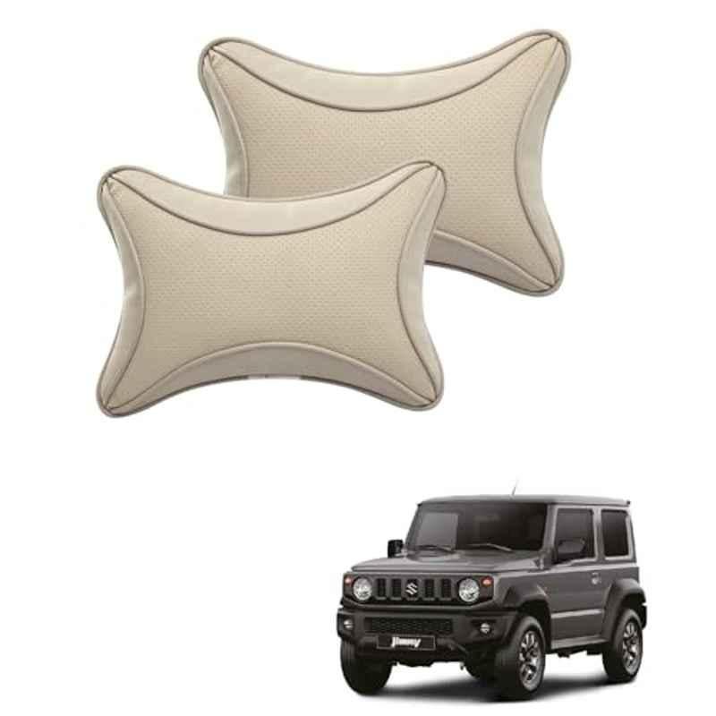 Kozdiko 2 Pcs Memory Foam & Polyester Beige Dots Car Neck Rest Pillow Set for Maruti Suzuki Jimny, XNVJVHGJFH146