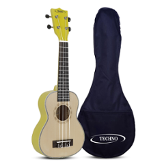 Techno 21 inch Linden Wood Matt Finish Yellow Soprano Ukulele with Carry Bag