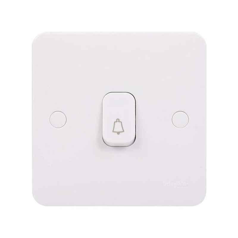 Schneider 10A 1-Gang 2-Way White Retractive Plate Switch with Bell Symbol, GGBL1012RBS
