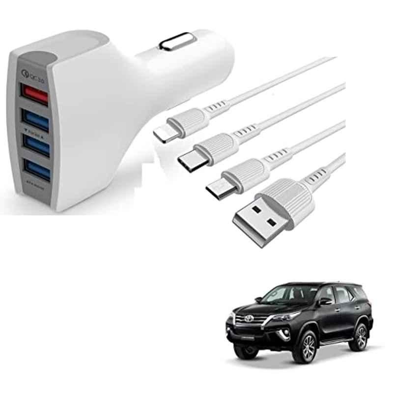 Kozdiko 4 Port USB Car Charger with 3 in 1 Cable for Toyota New Fortuner 2016