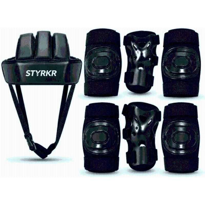 STYRKR Black New Skating Kit for Kids (5-12 Years) | Cycling Safety Kit | Knee, Elbow, Skating Kit
