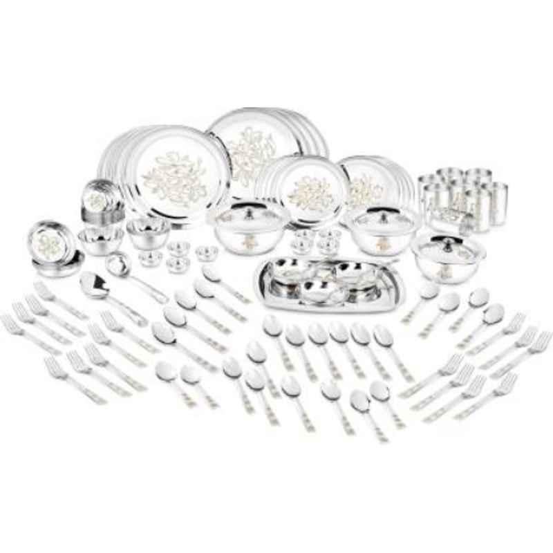 Classic Essentials SNB-1707 Glory 101 Pcs Stainless Steel Mirror Finish Dinner Set with Permanent Laser Design