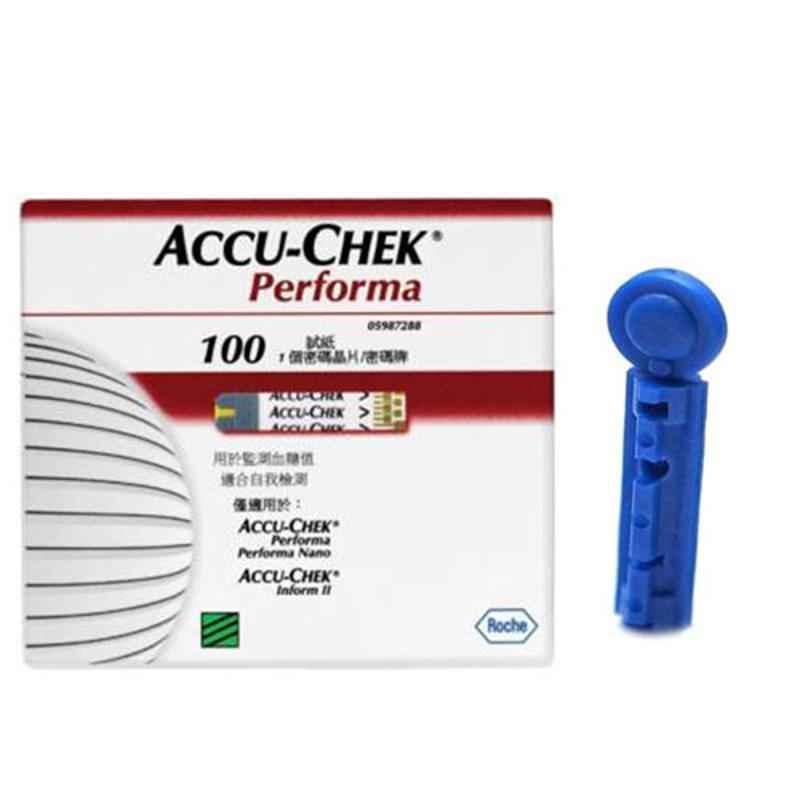 Accu-chek Performa 100 Test Strips & Euroclix 25 Pcs 30 Gauge Blood Lancet Box