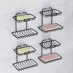 Plantex Self Adhesive Soap Dish/GI Steel Soap Case with Hook/Soap Stand with Hook/Soap Holder for Bathroom Accessories (Pack of 4) Black