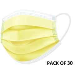 Wellstar 3 Layer Yellow Surgical Face Mask with Genuine Meltblown & Adjustable Nose Clip, COURFUL MASK-35 (Pack of 30)