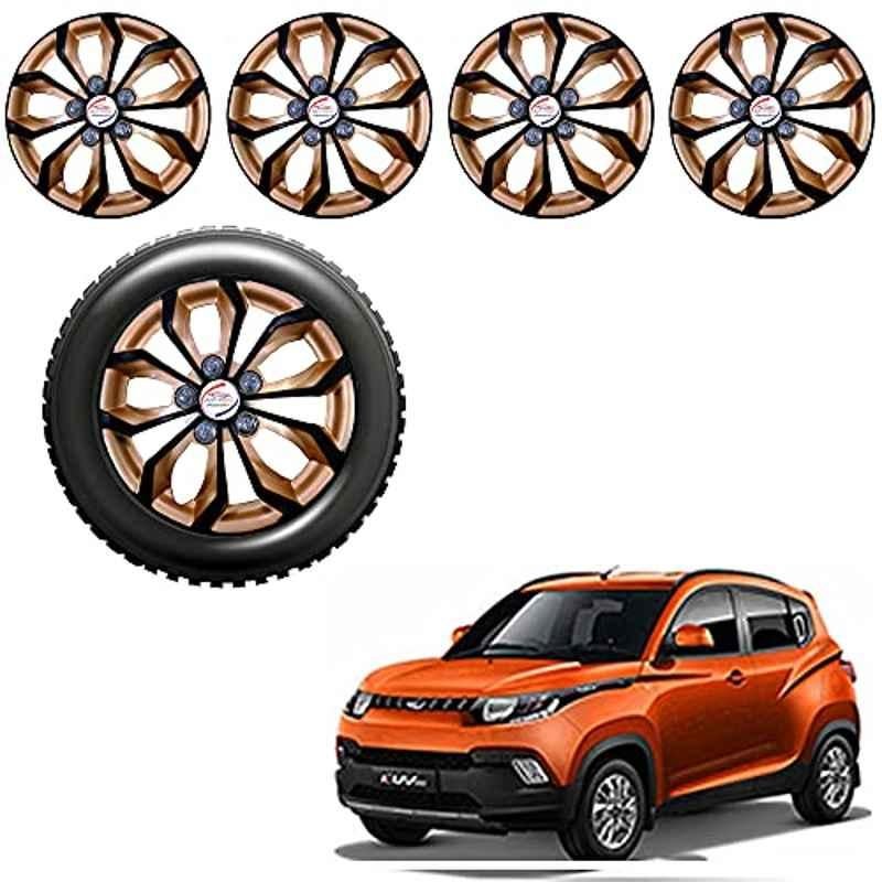 Auto Pearl 4 Pcs 14 inch ABS Golden & Black Press Fittings Wheel Cover Set for Ford Figo 2015 with Retention Ring