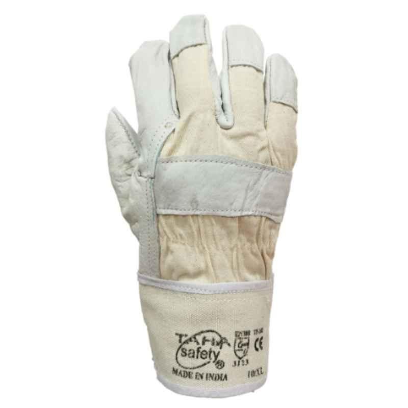 Taha Safety Grain Leather White Gloves, TE102, Size:XL