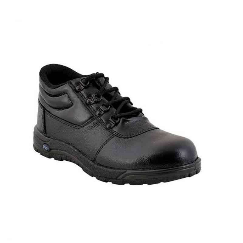 Dyke Rag Plus Leather Steel Toe Black Work Safety Shoes, Size: 8 (Pack of 24)