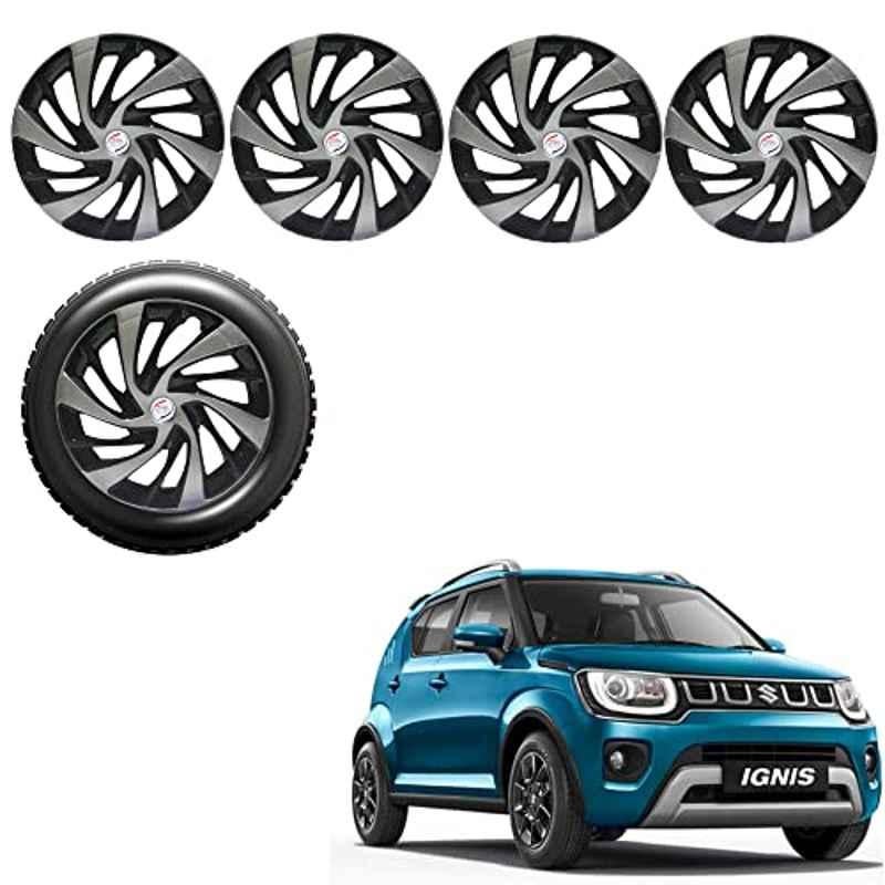 Auto Pearl 4 Pcs 15 inch Silver & Black ABS Press Type Hubcap Wheel Cover Set with Retention Ring for Maruti Suzuki Ignis 2020