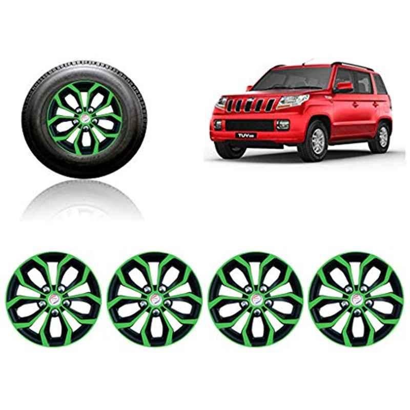 Auto Pearl 4 Pcs 15 inch ABS Green & Black Car Wheel Cover Set for Mahindra TUV 300