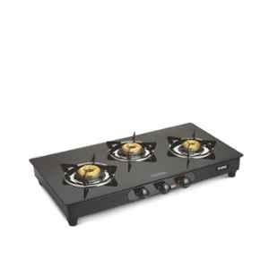Padmini 3 Burner Stainless Steel Black Manual Ignition Glass Top Gas Stove, 3BR CS-3 GT Shine