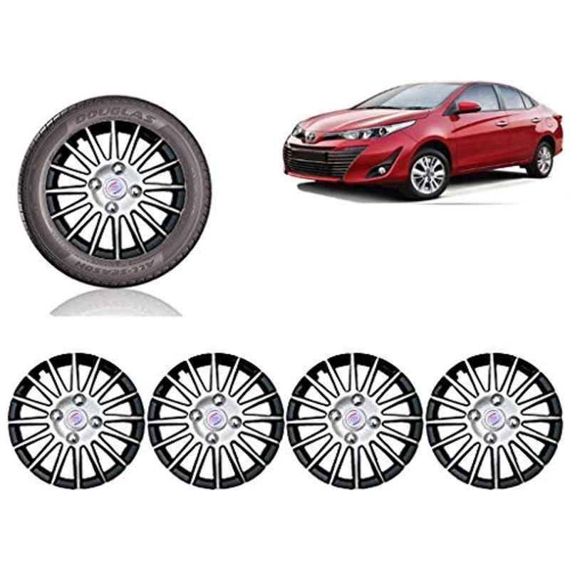 Auto Pearl 4 Pcs 15 inch ABS Black & SIlver Car Wheel Cover Set for Toyota Yaris