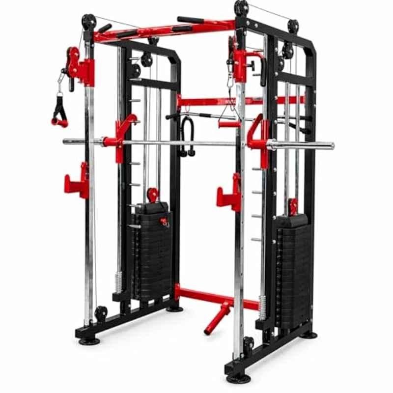 GYM24 Equipment 80kg Capacity Metal Black & Red Multi Functional Trainer Smith Machine