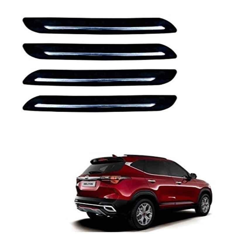 Kozdiko 4 Pcs PVC Black Car Bumper Protector Set with Chrome Strip for Kia Seltos