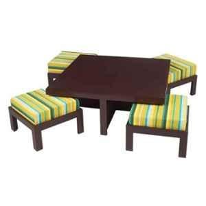 Evok Trendy Engineered Wood Green Lines Coffee Table with 4 Stool Set, FLILSTPBGRMT68990M