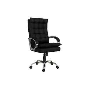 Newturn Boxer HB Leather Black High Back Office Revolving Chair with Heavy Duty Metal Base