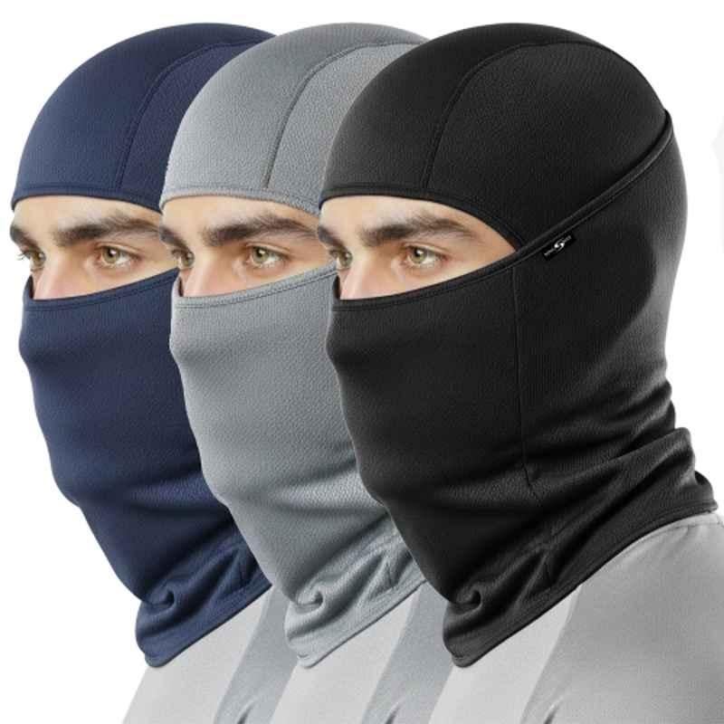 Kingsway Cool Pass Honey Comb Pattern Rice Knit Black, Light Grey & Navy Blue Balaclava Face Mask for Bikers (Pack of 3)