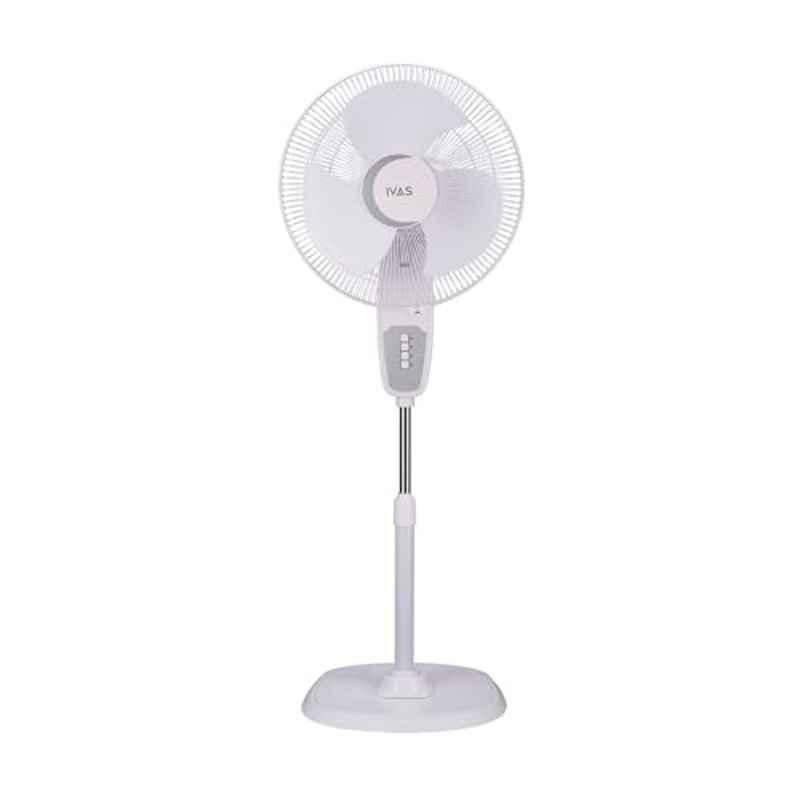 IVAS Aeromaxx 115W 2100rpm White 3 Blade Copper Winding Pedestal Fan with 3 Speed Settings & 2 Years Warranty, Sweep: 400 mm