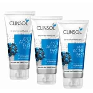 Leeford Clinsol 70g Anti-Acne Charcoal Face Wash for Pimple Free Skin (Pack of 3)